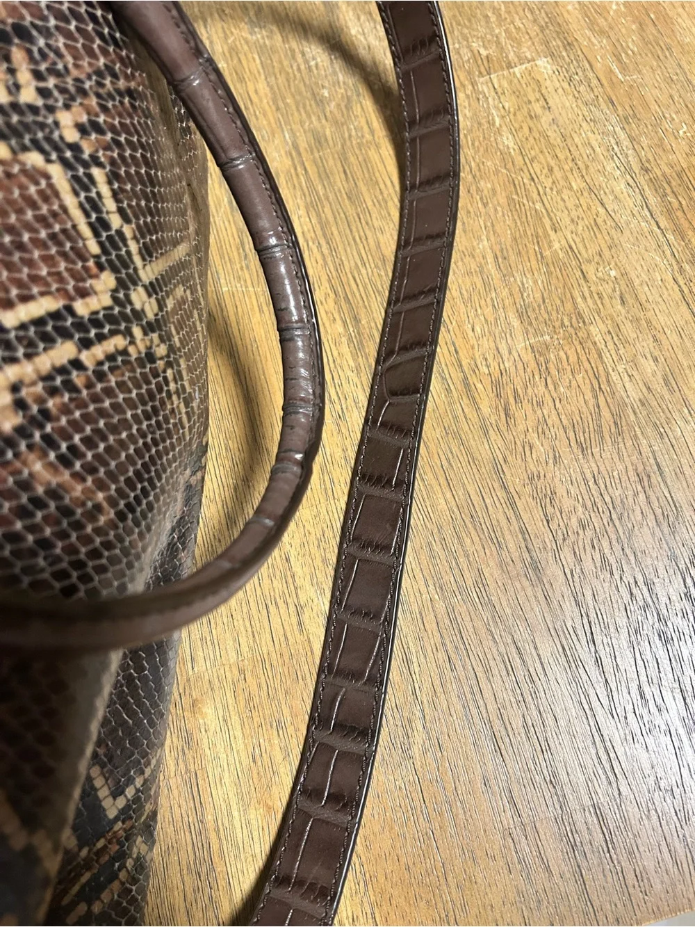 Michael Kors Brown Snake-Embossed Satchel with Gold Hardware